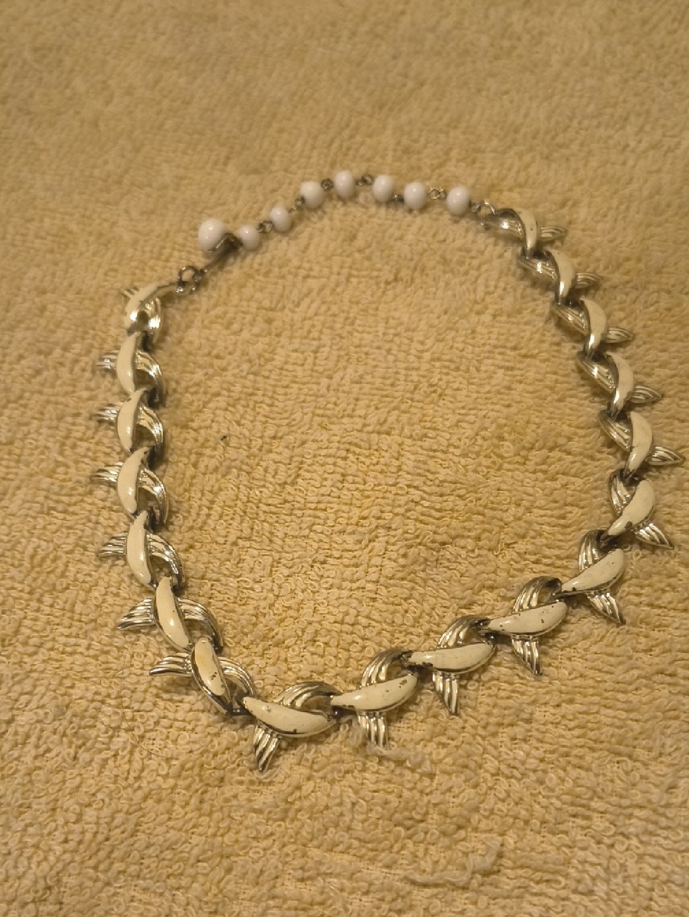 Coro Silver and White Linked Enamel Necklace